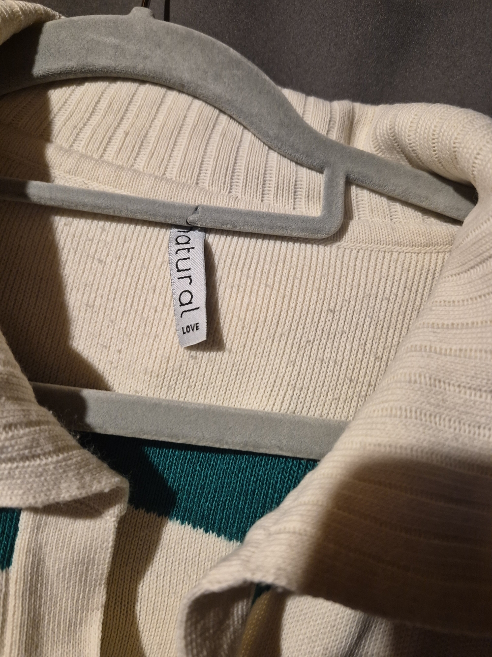 Cropped Striped Polo Sweater - Cream & Teal - Picture 2 of 3
